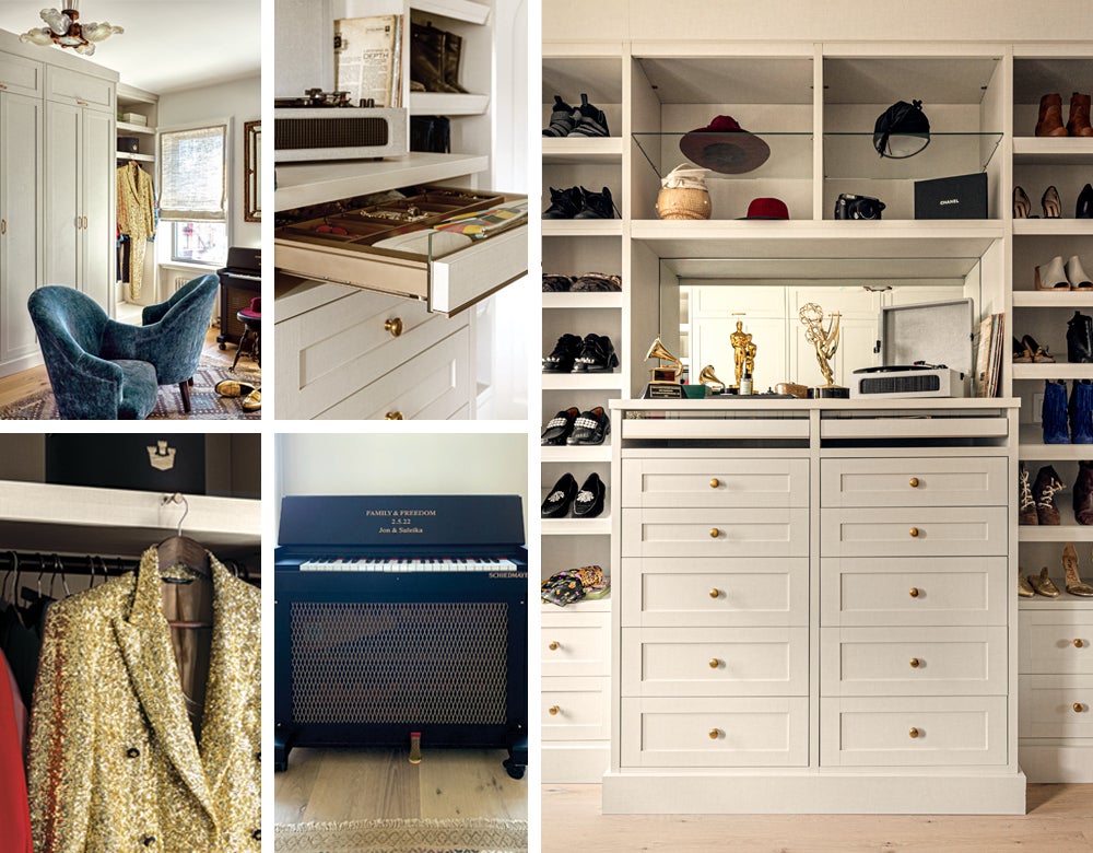A closet full of curiosities, clothing, a piano and unique charm in the home of Jon Batiste created by California Closets
